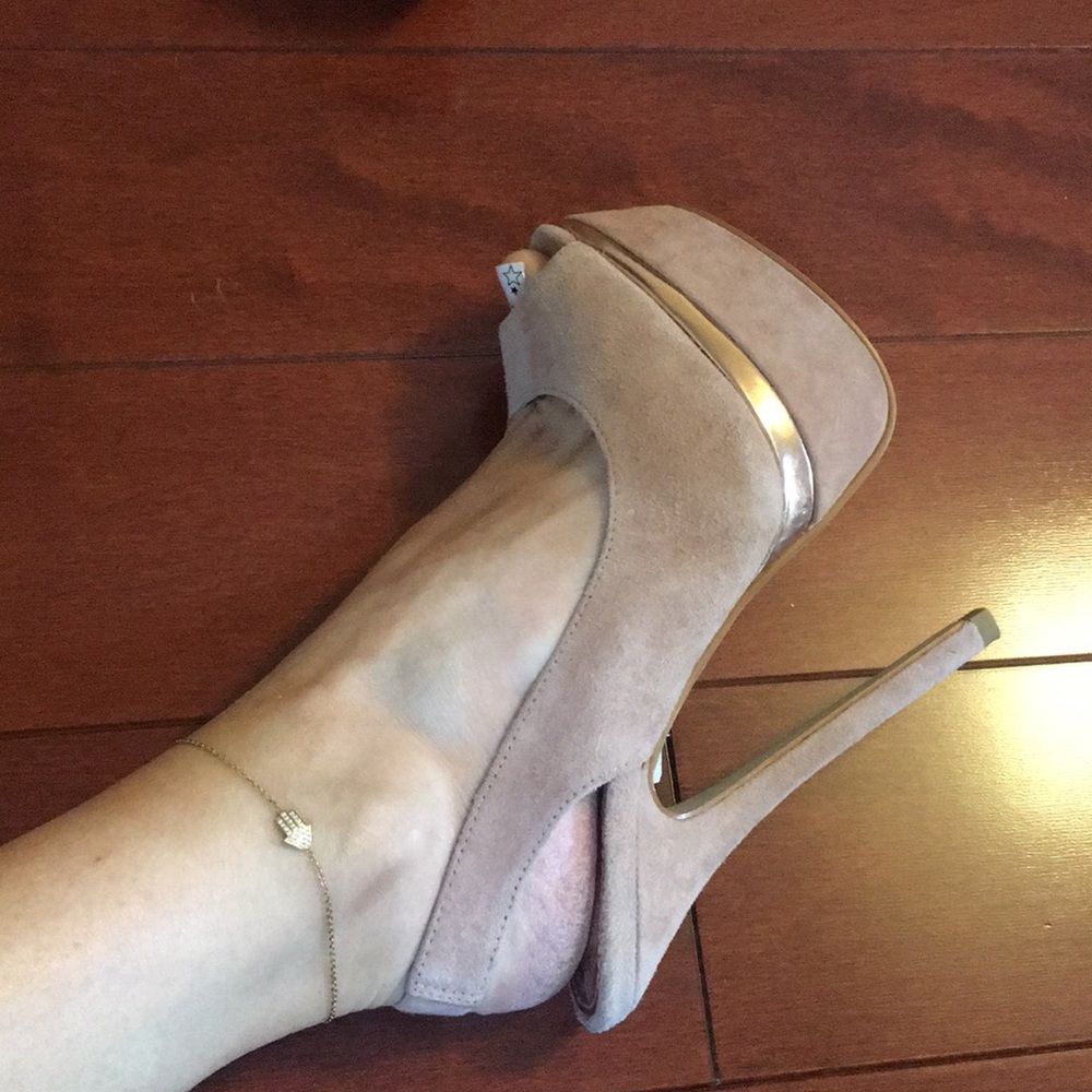 Pink suede platform sling back TopShop heels